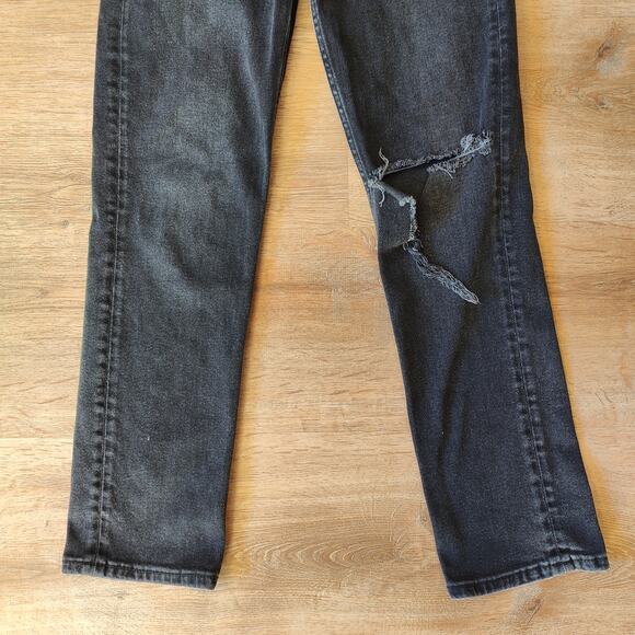 Re/Done Originals 70s Straight Jeans Womens 25‎ Washed Noir Knee Rip Black - Picture 4 of 16
